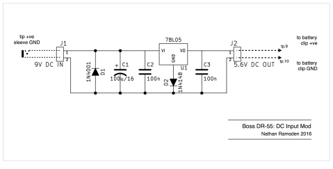 Boss DR-55 DC input mod schematic