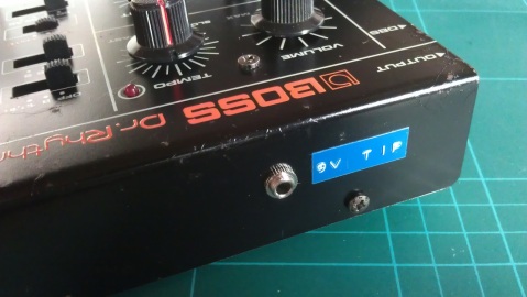 DR-55 DC input socket and label